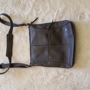 Gray leather cross body bag